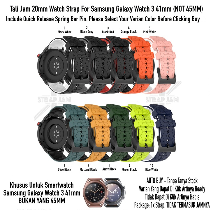 ZQT Strap 20mm Samsung Galaxy Watch 3 41mm - Tali Jam Silikon Rubber Quick Release