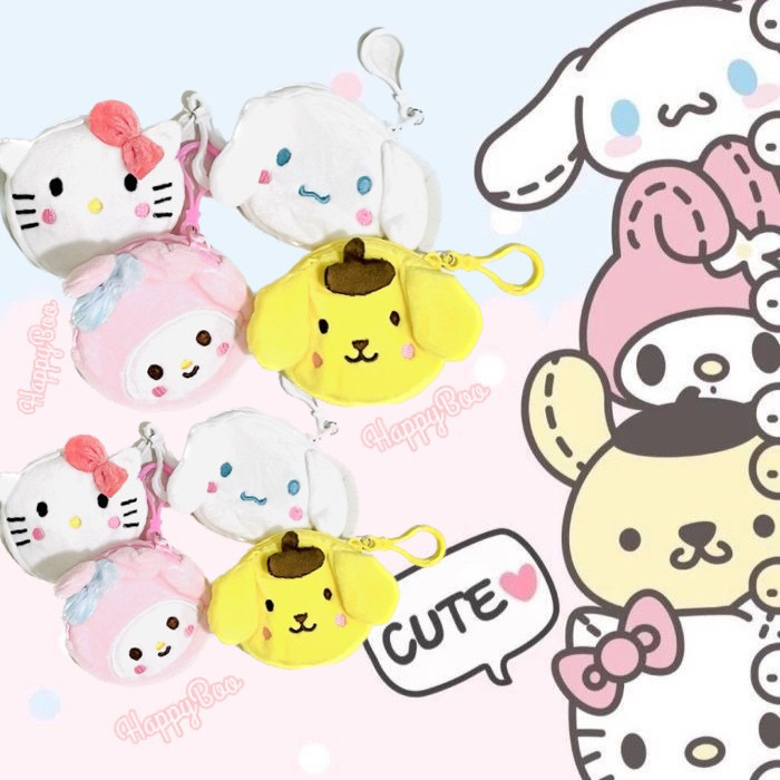 dompet koin + gantungan kunci Sanrio face cinnamoroll hello kitty melody pom pom purin sice