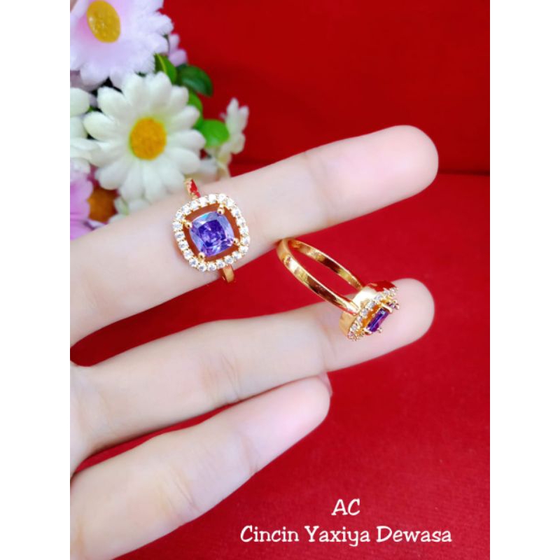 cincin mata ungu lapis emas 18k