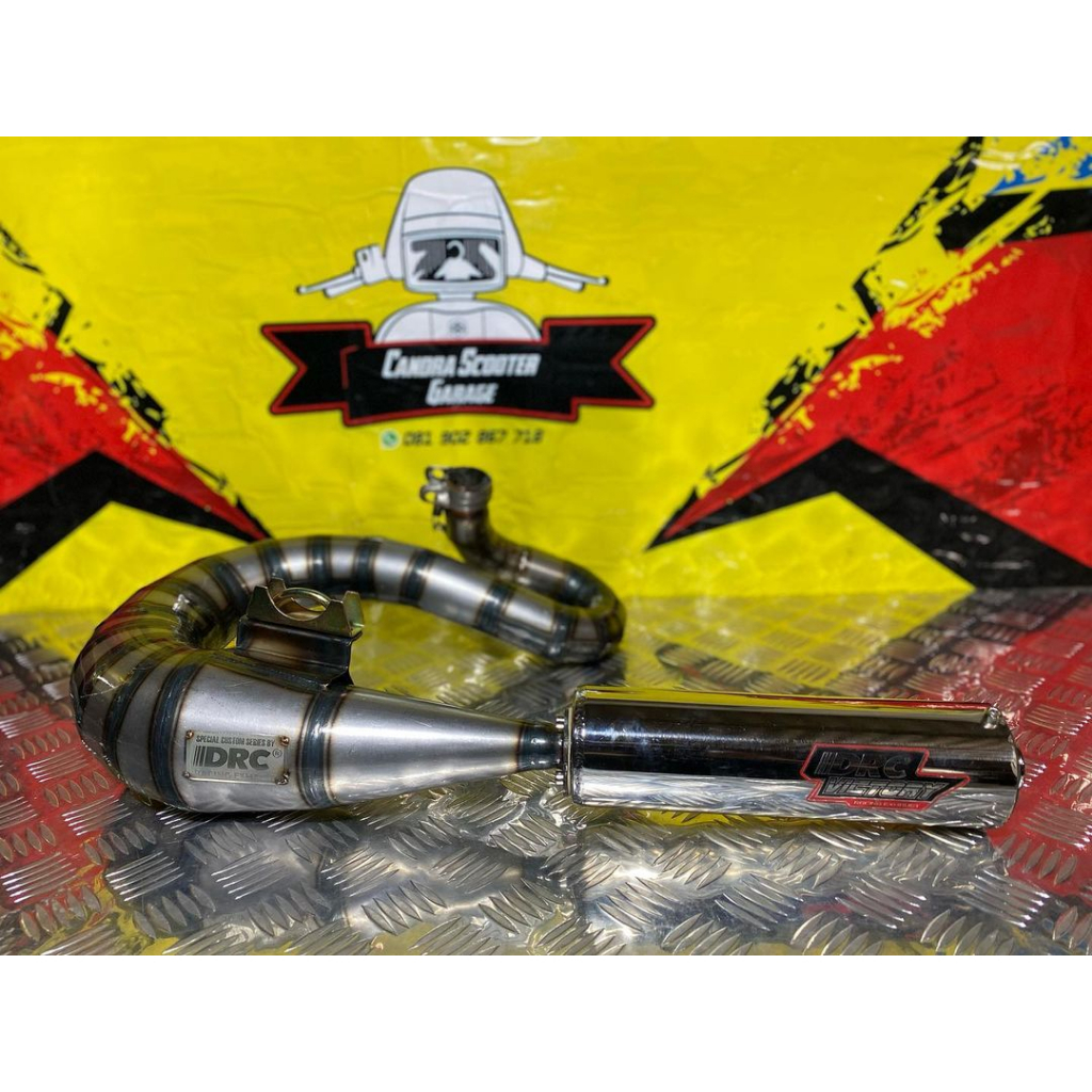 Knalpot Vespa Racing DRC Anaconda Buang Kiri / Kolong Kiri | Candra Scooter Garage