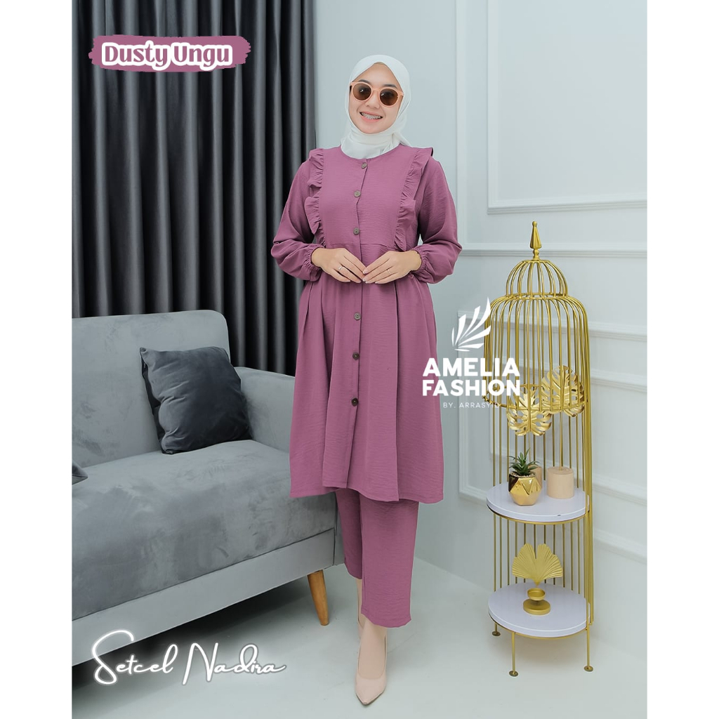 SET CELANA TUNIK CRINGKEL NADIRA ORI AMELIA TREND BUSANA KERJA WANITA MASA KINI