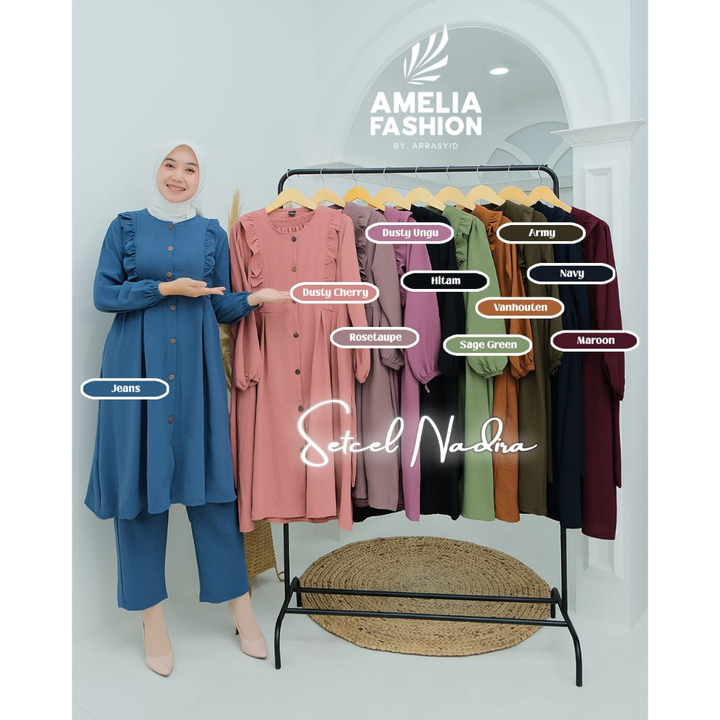 SET CELANA TUNIK CRINGKEL NADIRA ORI AMELIA TREND BUSANA KERJA WANITA MASA KINI