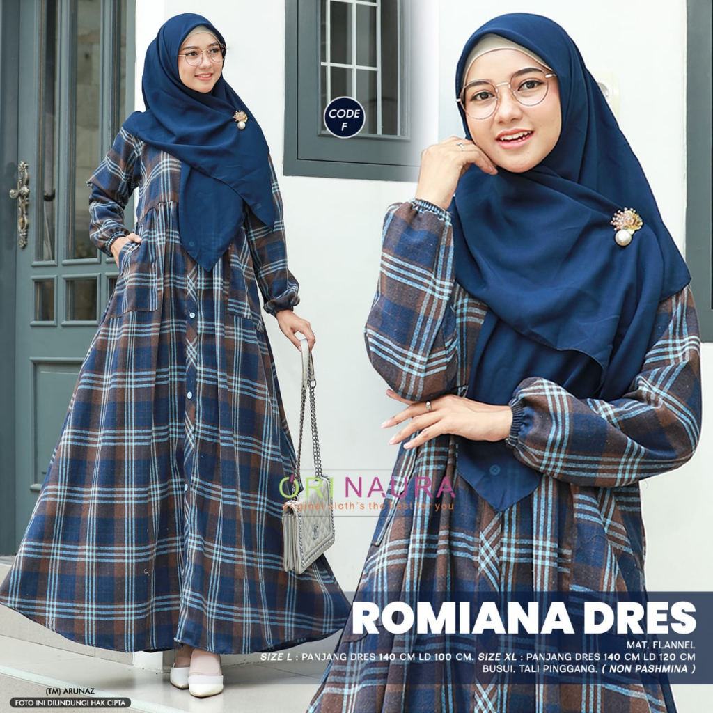 Romiana Dress Gamis Muslim Busui Flanel Premium Original By Orinaura