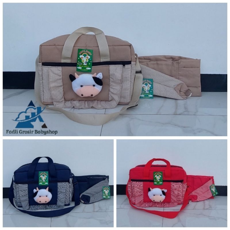 Paket Hemat (2 in 1) Tas Bayi Besar Fadli Boneka Sapi Dan Gendongan Bayi Samping Polos