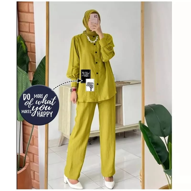 ONE SET HAPPY YES PRINTING | SETELAN WANITA CRINKLE TERBARU | setelan wanita crinkle baju setelan wa