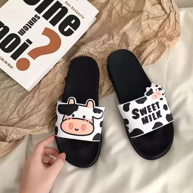 Sandal Selop Karet Motif Milk Sapi