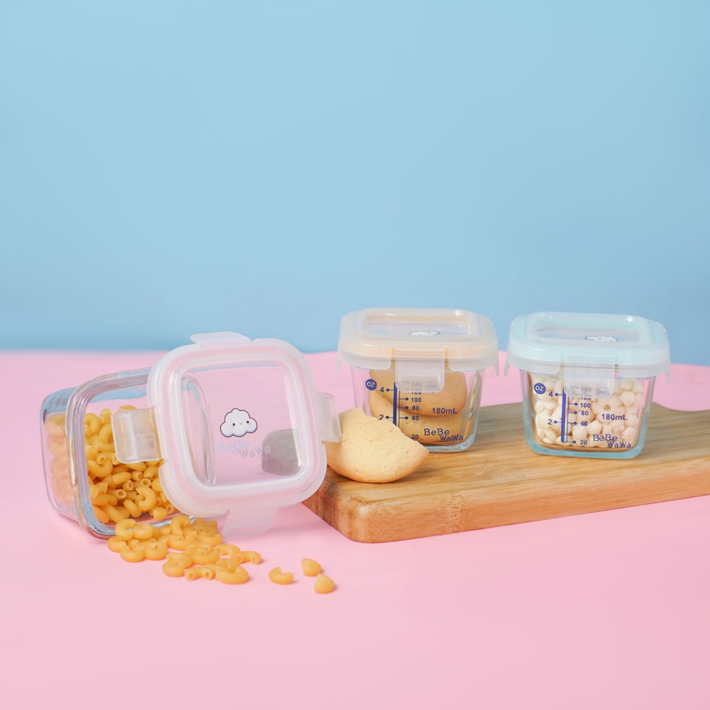 BeBeWaWa Glass Food Container BW002-1 / Glass Storage MPasi + penutup BPA FREE / Mangkok Kaca Tempat Makan Bayi