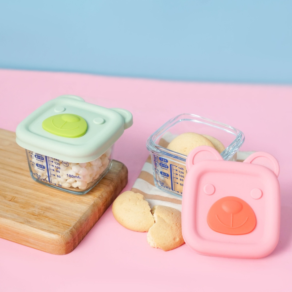 BeBeWaWa isi 2pc Baby Glass Food Container With Silicone Lid Square BW007-2 RB3