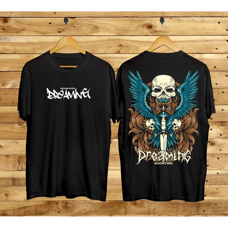 Baju Kaos cotton 30s Tshirt Pria never stop Hitam Distro Lengan Pendek Motif Sablon Bergambar Keren Kaos Samurai