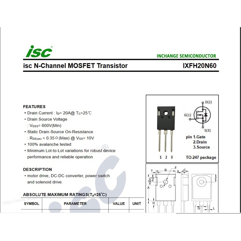 mosfet ixfh20n60 philipines