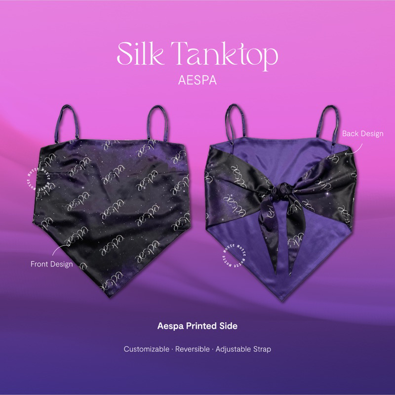 NOTTE - Tanktop Satin Silk Reversible Floral &amp; Kpop AESPA / Kim Seon Ho
