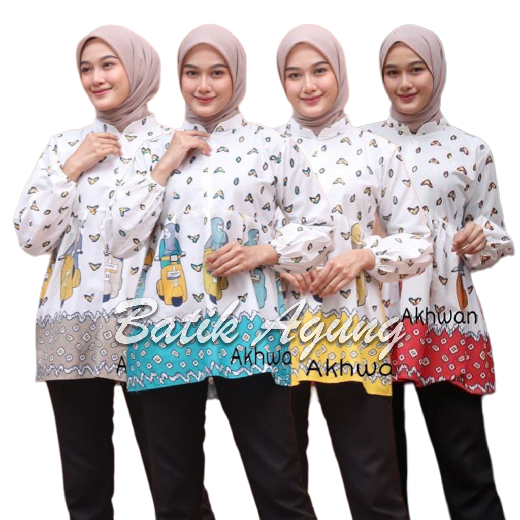 Atasan Baju Fashion Muslim Wanita Modern Batik Kekinian / Blouse Batik Kerja Kantor Wanita Muslimah