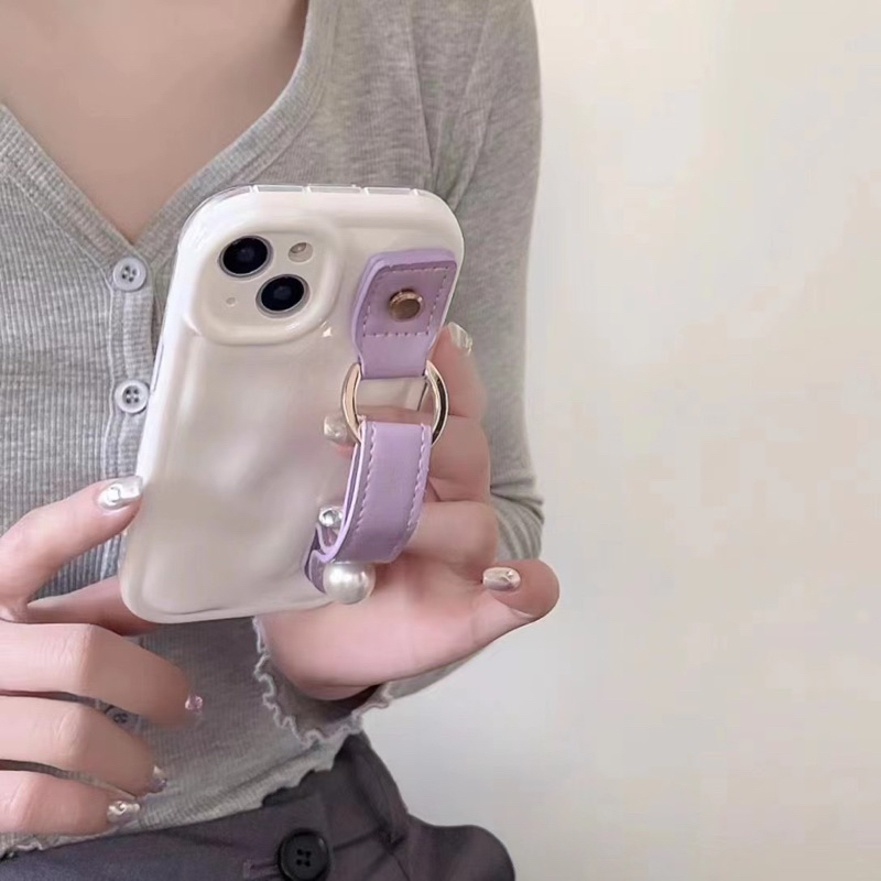 White Beige Softcase with Purple Leather Handle Softcase Casing Case HP Lucu iphone XS XS Max XR 11 Pro Max 12 Pro Max 13 Pro Max 14 Pro Max