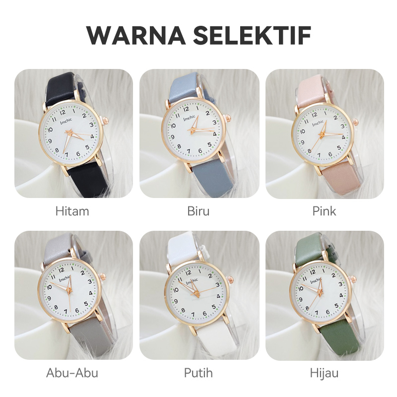 [COD] Jam tangan Casual Wanita Gaya Analog Strap PU Leather  Gaya Segar Fashion Import