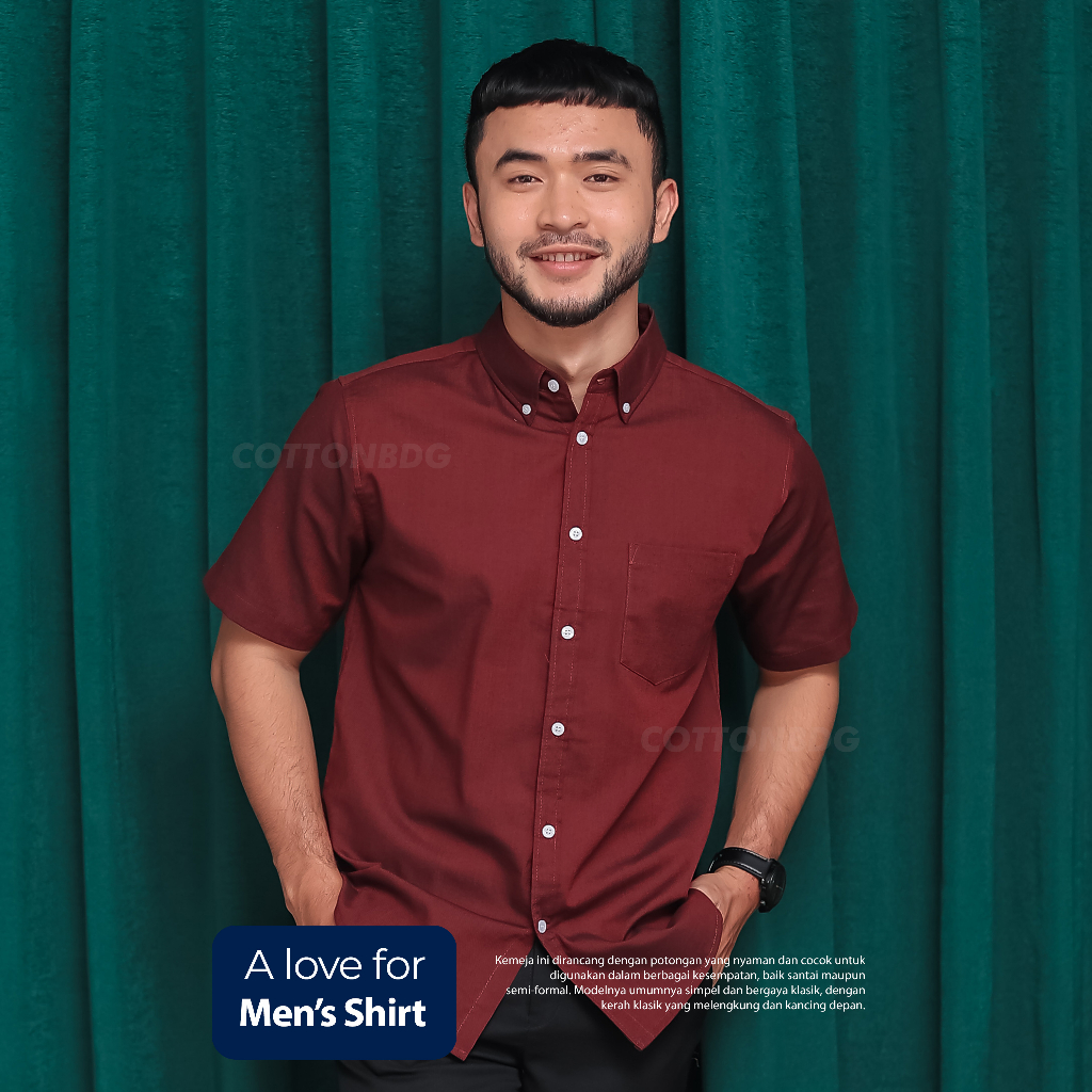 KEMEJA PRIA LENGAN PENDEK POLOS WARNA MAROON BAHAN OXFORD UKURAN S-XL ORGINAL