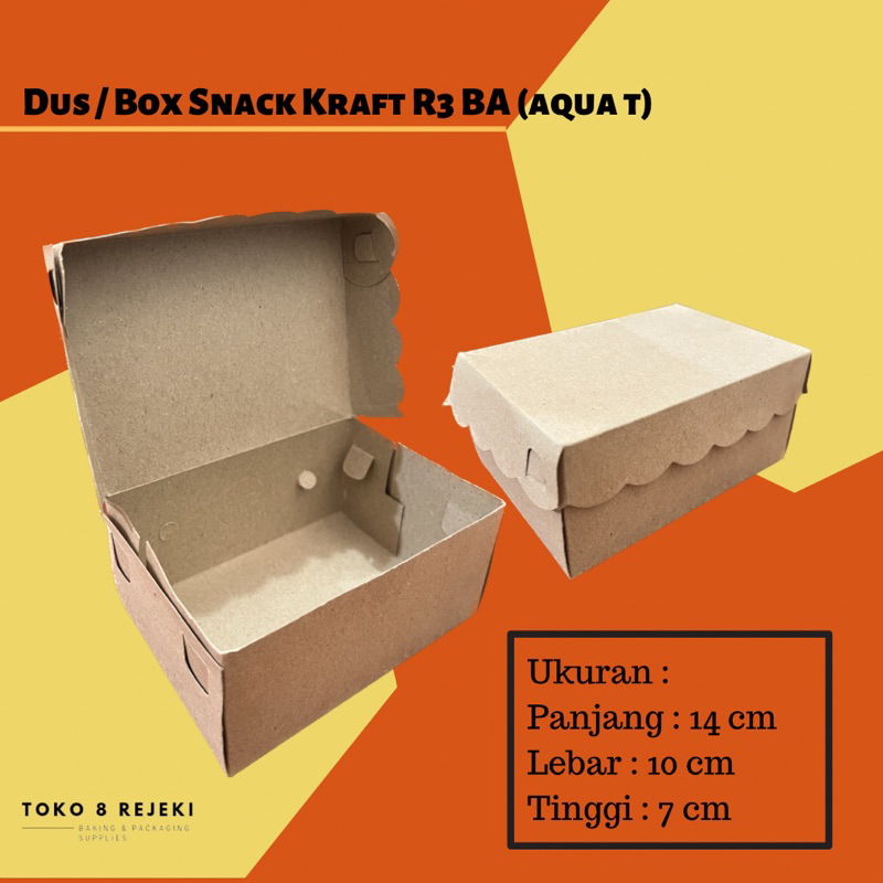 KARDUS / Dus Snack / Box Snack KRAFT R3 / Aqua T 100 pcs WARNA COKLAT