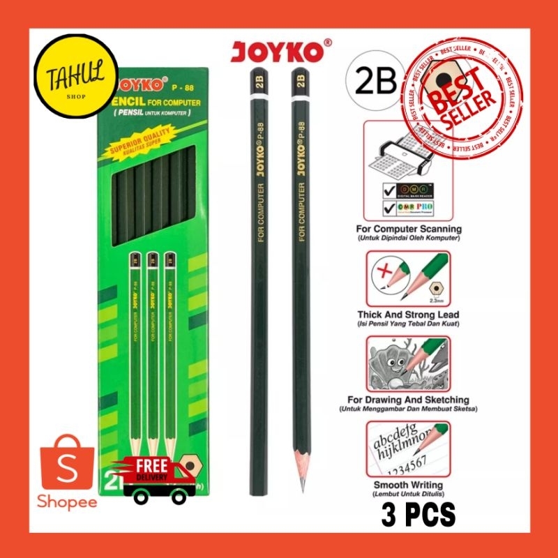 

3 PCS !!! Pencil Pensil Joyko P-88 2B Hijau for computer