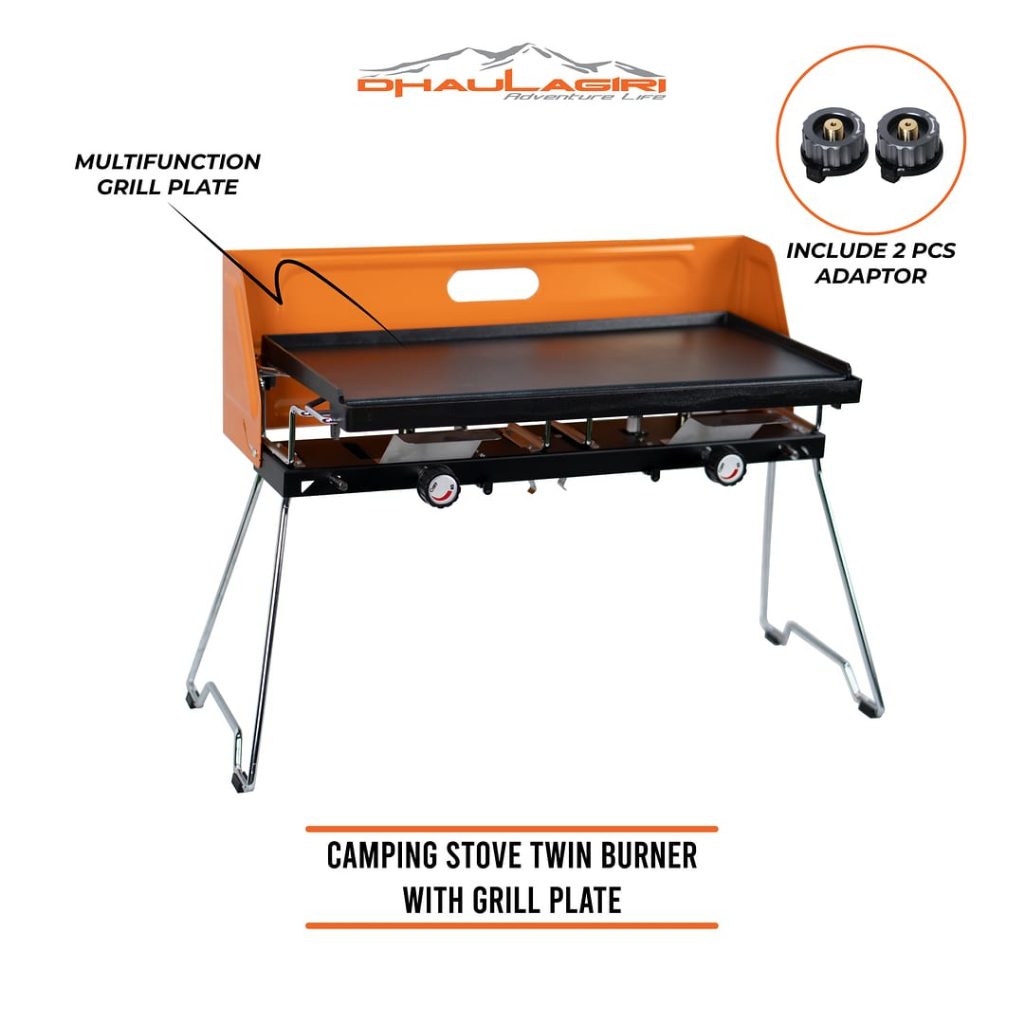 Kompor Camping Dhaulagiri Twin Burner With Grill Plate - Kompor Lipat Camping 2 Tungku / Double Burner