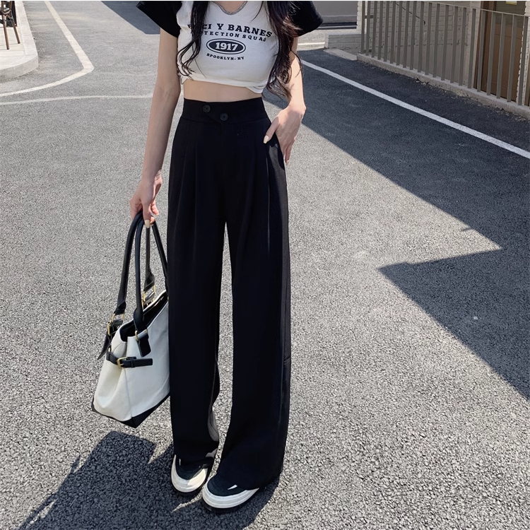 Korea Style kulot Celana Panjang Loose High Waist Wanita Loose Straight Pants