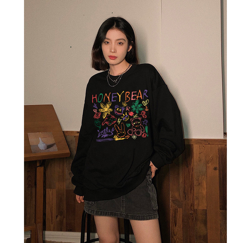 Sweater Lengan Panjang Retro Letter Graffiti Korean Style/Sweater Crop/Baju Wanita/Switer Wanita/Switer