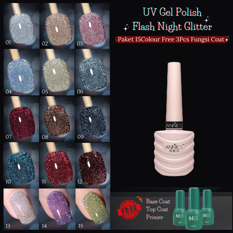 MSY Paket Kutek Gel Glitter Flash Night 15Colour/10colour/12colour Gel Polish UV/Nail Polish Gel Art UV LED/15ml/10ml