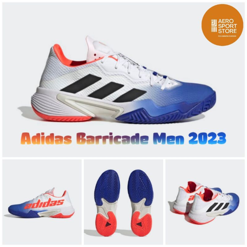 [ SEPATU TENIS LAPANGAN ADIDAS BARRICADE MEN 2023 - PUTIH ORANGE ]