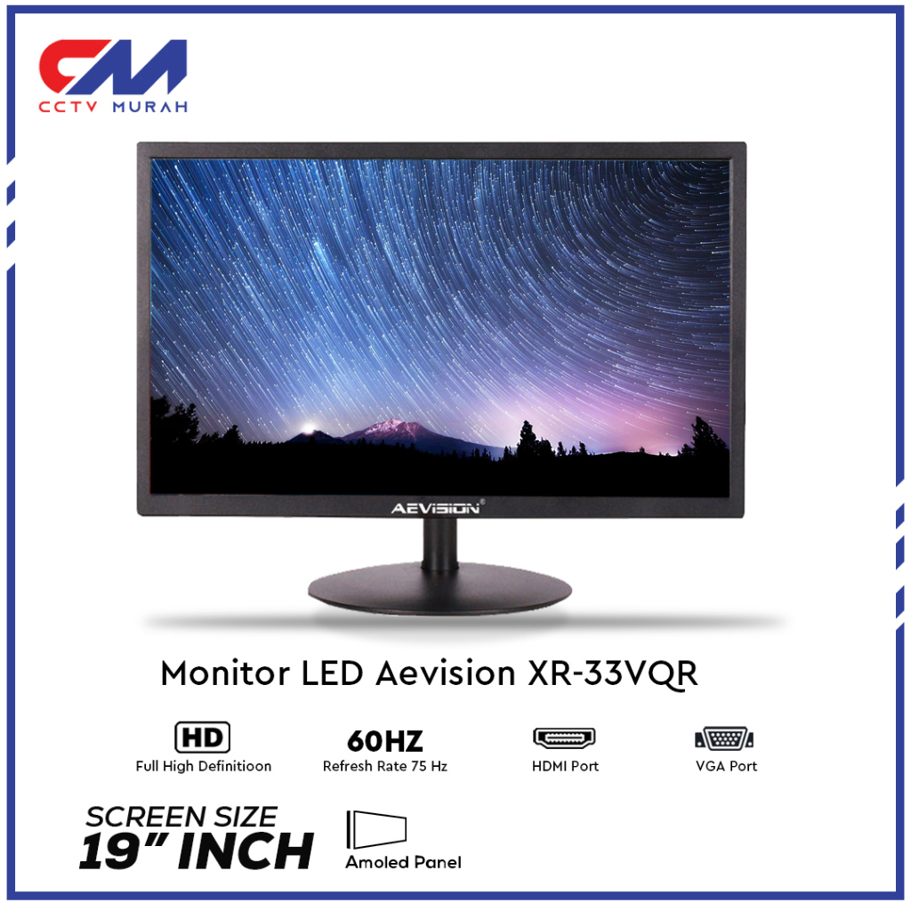 Monitor LED 19 Inch Aevision Amoled Panel Resolusi Full HD, Refresh Rate 60Hz