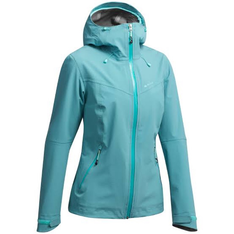 Jaket gunung wanita quechua waterproof hiking jacket green MH500