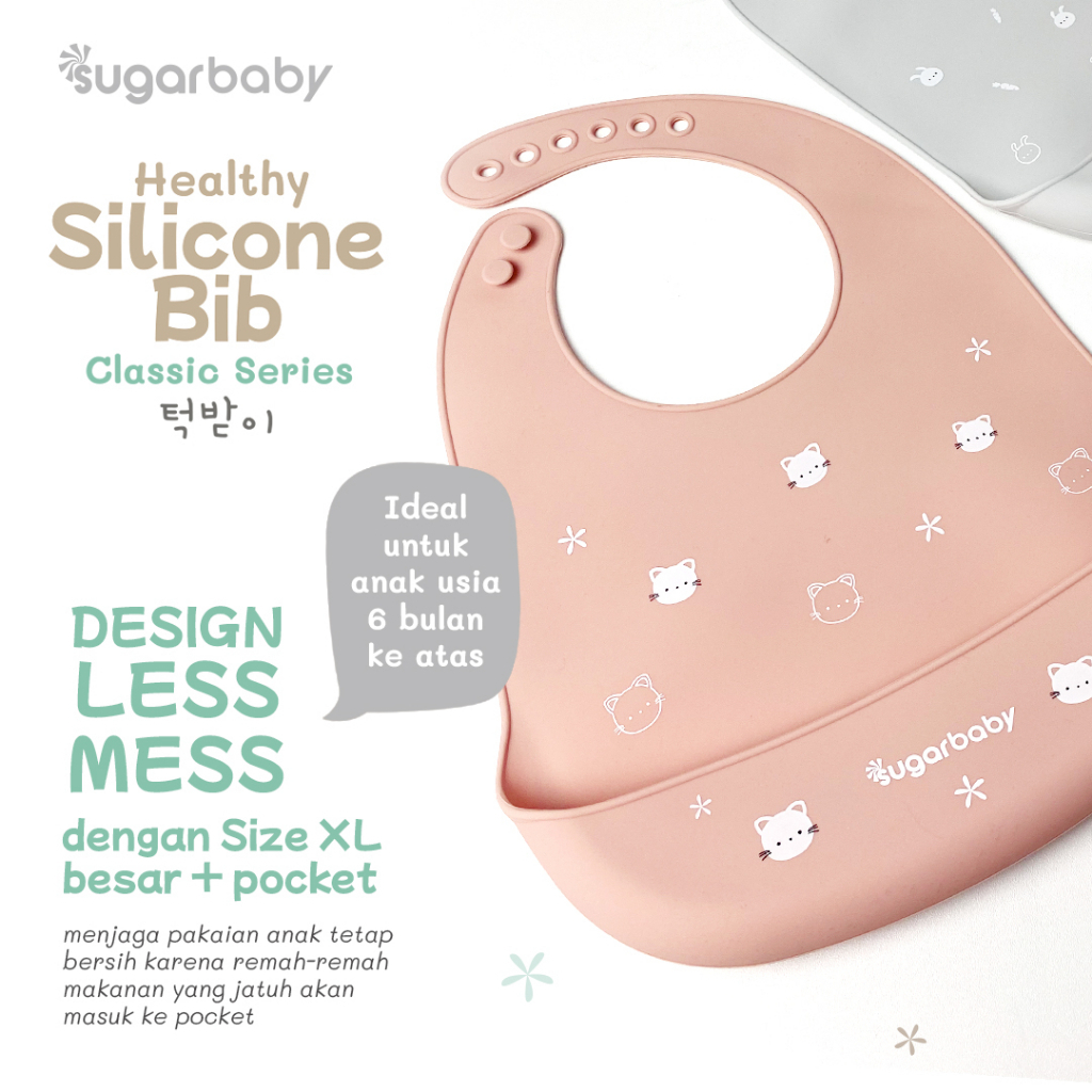 Celemek Makan Sugar Baby Healthy Silicone  Bib Slaber Nature / Classic