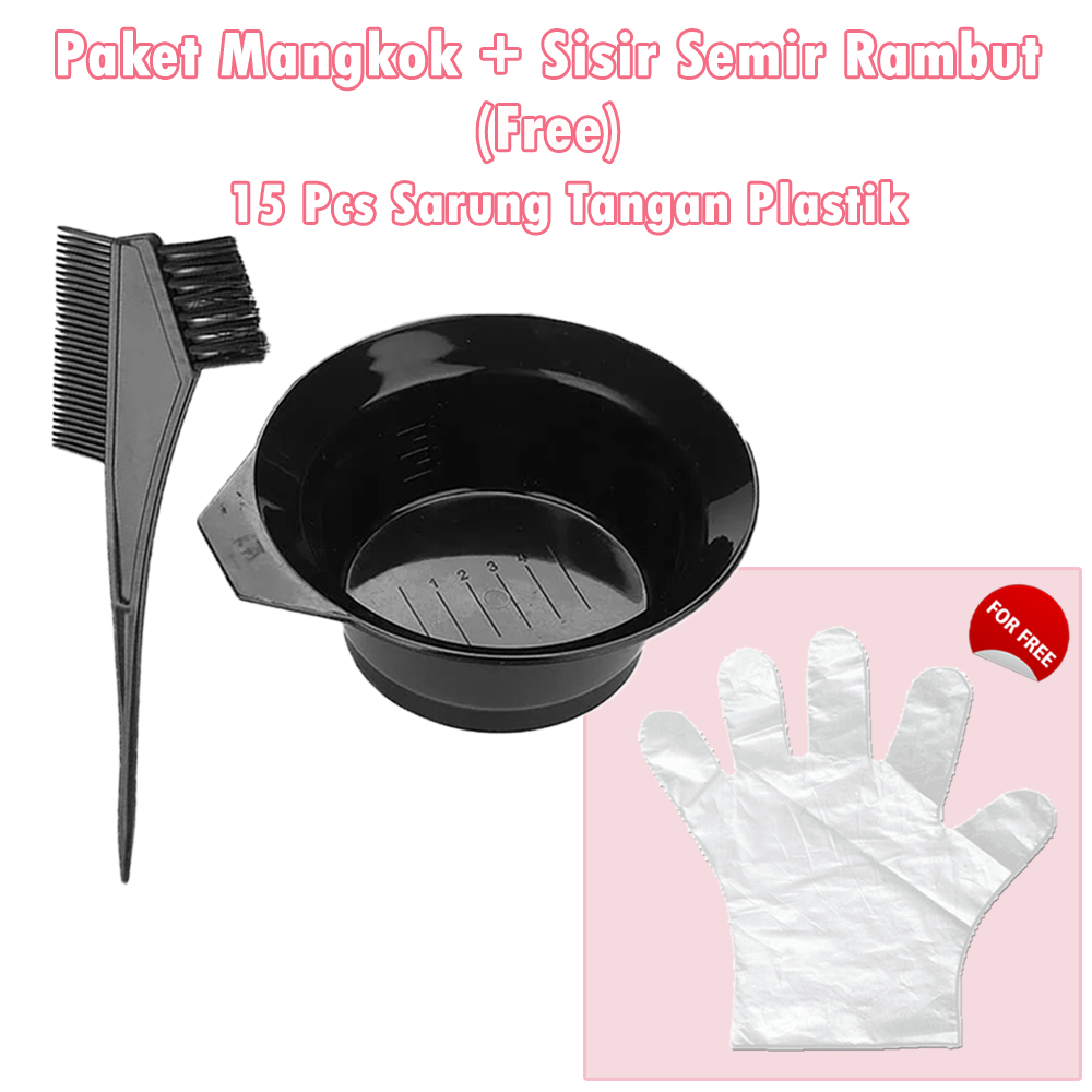 Mangkok dan Sisir Cat Rambut 2in1 Bonus 15pcs Sarung Tangan Plastik Mangkuk Semir Cat Rambut Berkual