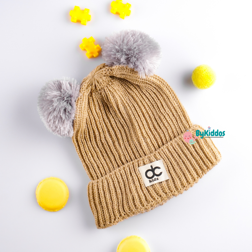 ByKiddos - Topi Rajut Anak Pompom Motif DC/ Topi Rajut Bayi Pompom / Topi Kupluk Pompom Anak