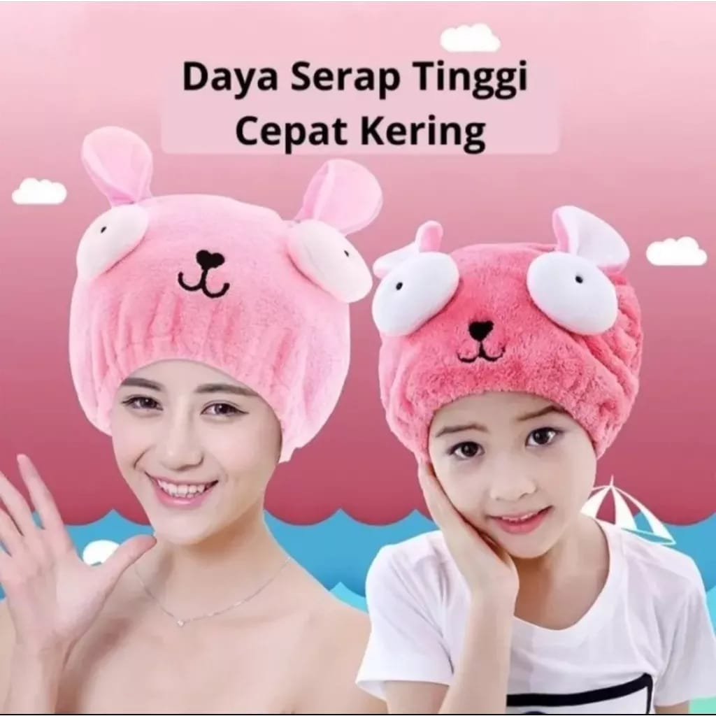 Handuk Keramas kepala bentuk topi/ Topi Handuk Keramas bisa untuk dewasa dan anak karakter