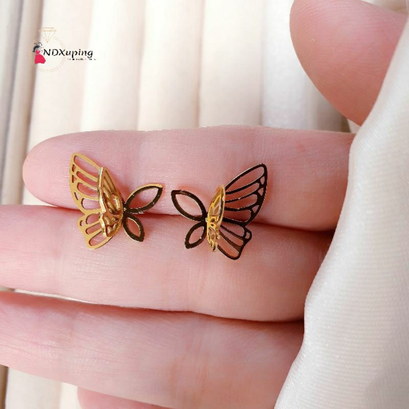 Anting Tusuk Dewasa Butterfly Titanium Fashion Cantik Dan Simple N09062301