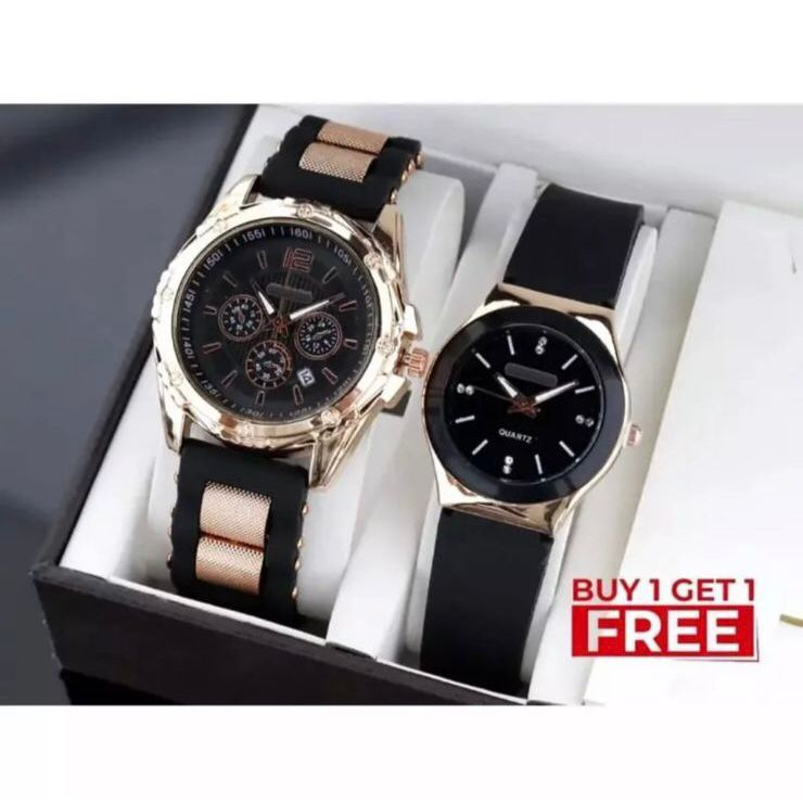 BUY 1 GET 1 Jam tangan Wanita Guess Strap Rubber Free Baterai Tanggal Aktif