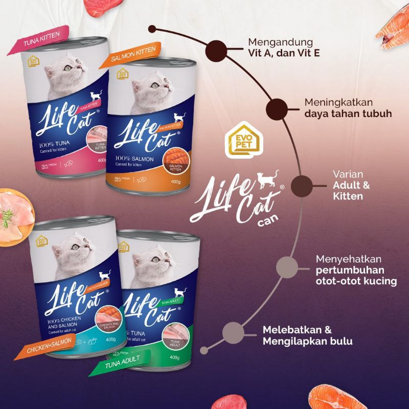 Makanan Kucing Life Cat Tuna Adult Paket (12) Makanan Kucing Wet Food