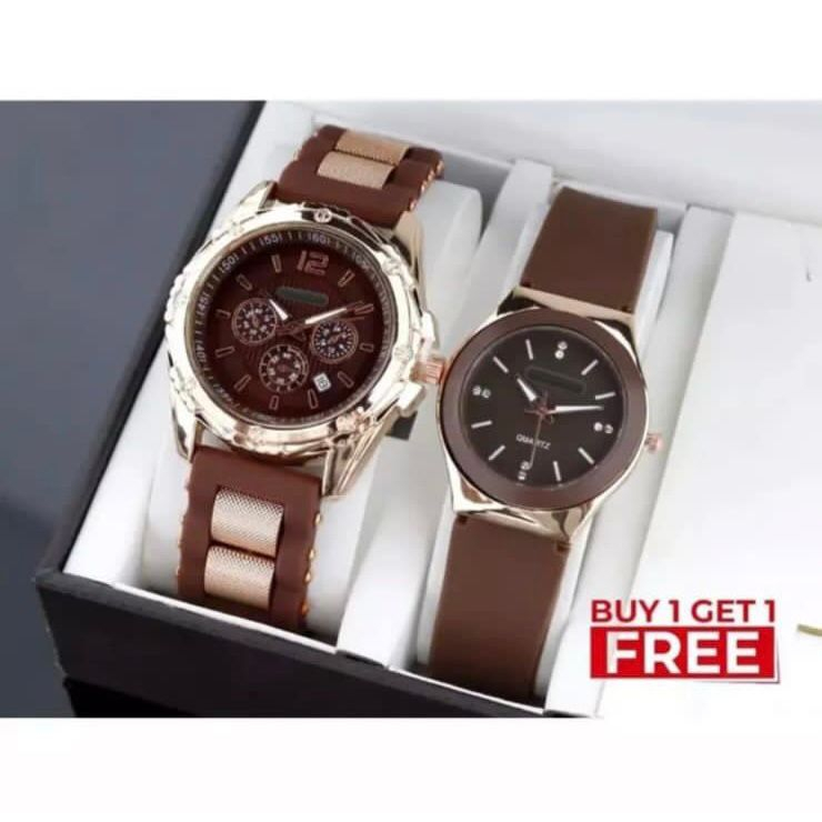 [ BISA COD ] BUY 1 GET 1 JAM TANGAN COUPLE PASANGAN PRIA WANITA Guess Strap Rubber Free Baterai