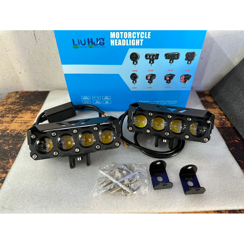 lampu led tembak foglamp Sql 4 mata HJG 60watt 12Volt 24volt Hi low Kuning putih