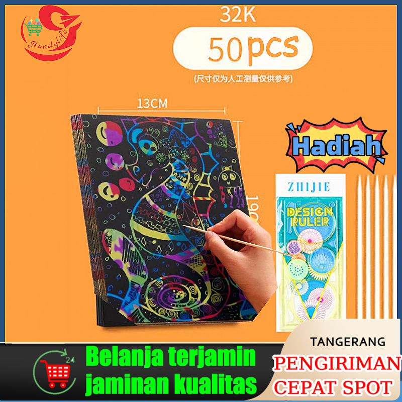 

50 buah kertas goresan warna-warni pita pena Set Penggaris Spirograph Untuk Menggambar