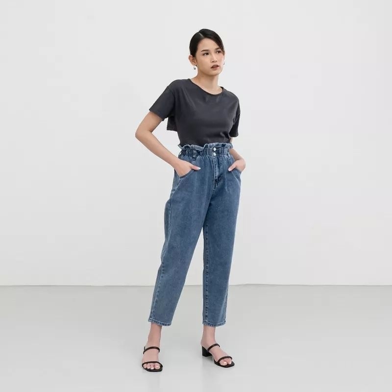 Hud - Celana Jeans Boyfriend Drako Jeans Snow Blue Pinggang Karet