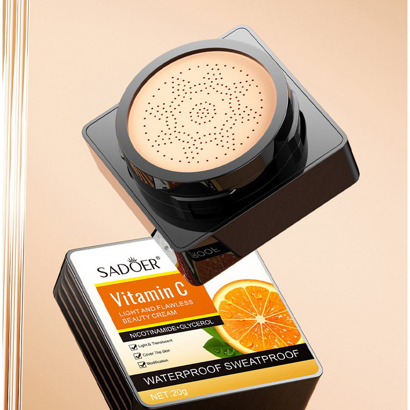 SADOER Vitamin C Mushroom BB Cream Air Cushion Cream ORIGINAL / Bedak Glowing BB Cream Cushion Glowing Waterproof Foundation Waterproof Kosmetik