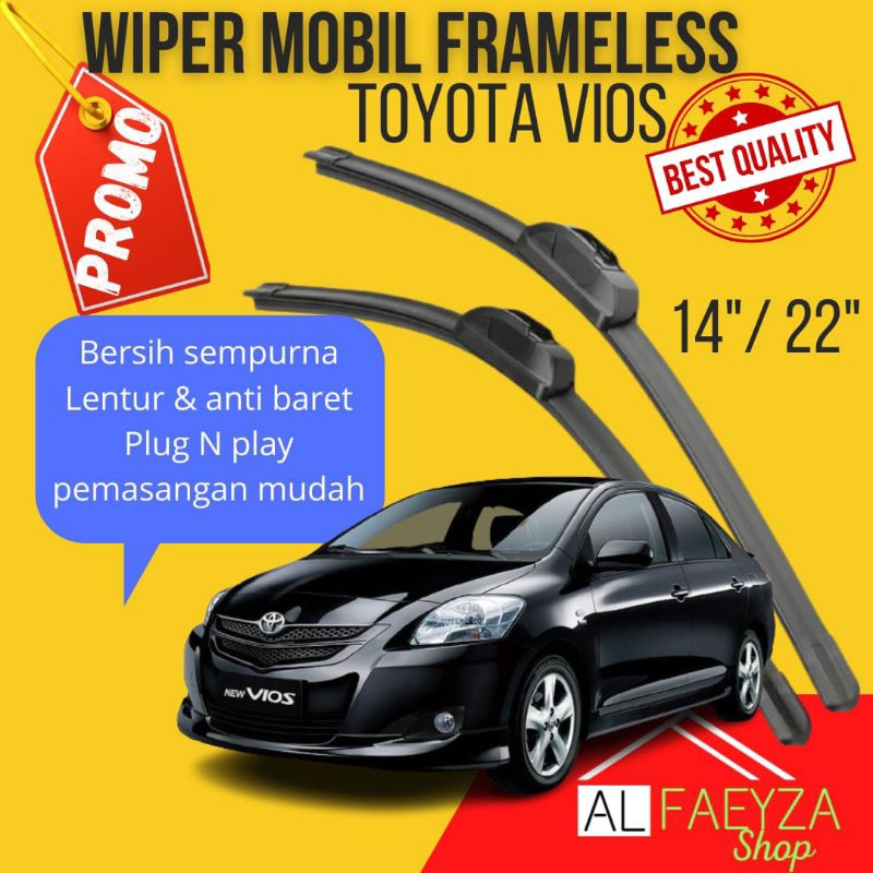 Promo Wiper Kaca Mobil Frameless Murah Toyota Vios 1 Set 2 Pcs Kanan kiri