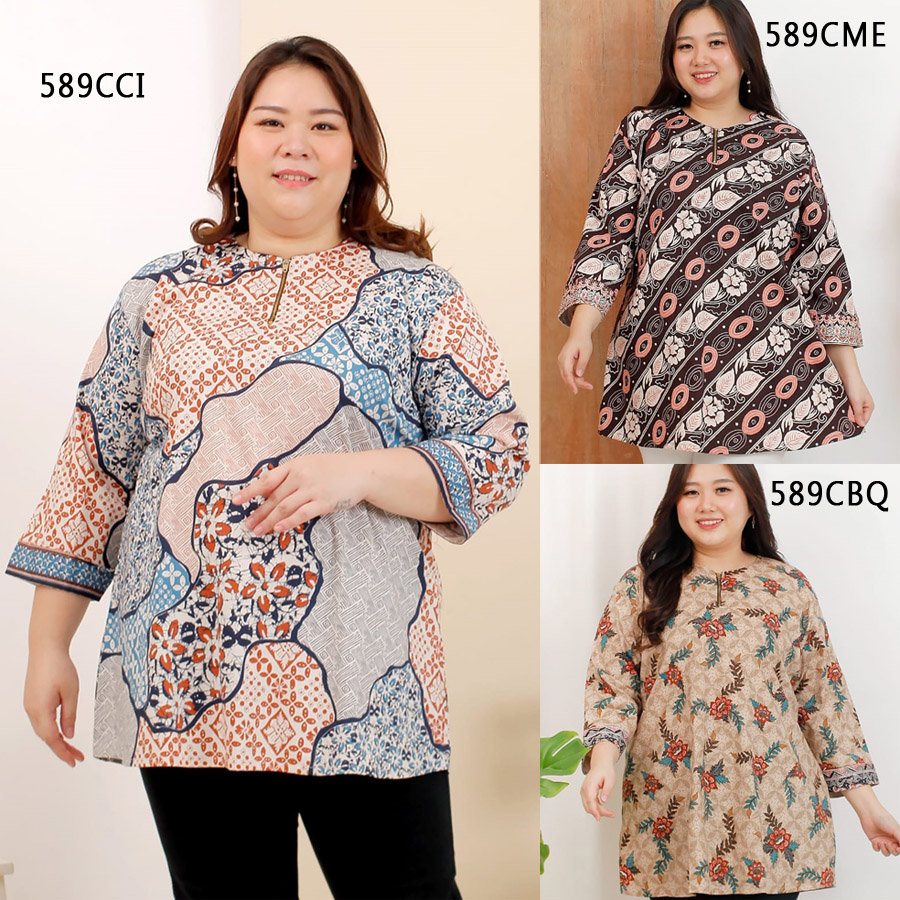 BIGCLO - (COD) LD 130-140cm Blouse Batik Super Jumbo 432 Bigsize Baju Atasan Wanita Big Size vol22