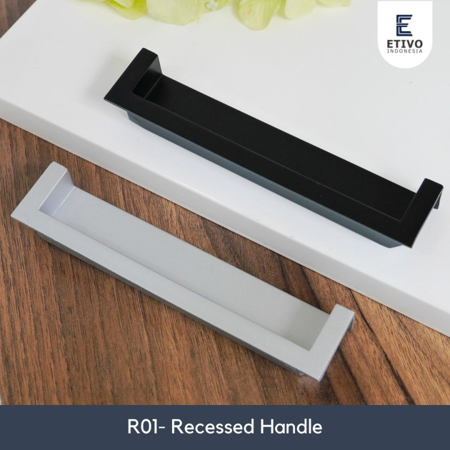 R01 Recessed Handle Black Tarikan Laci Tanam Gagang Lemari Flush