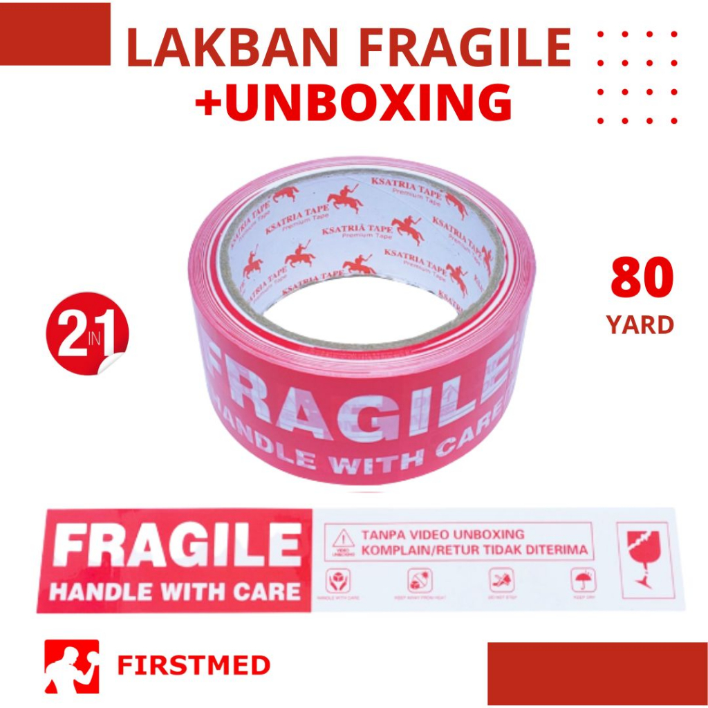

LAKBAN FRAGILE UNBOXING STICKER MERAH 45 MM 80 YARD 2 IN 1 PECAH BELAH LAKBAN JANGAN DIBANTING