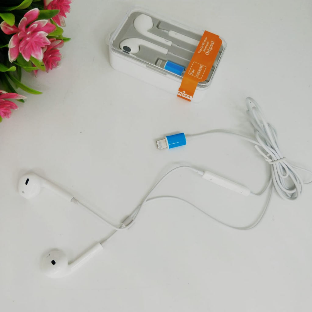 EARPHONE FOR i7/8/xs/xr PACKING MIKA KACA PREMIUM AUTO POP UP COMPATIBLE FOR ALL LIHGTNING MOBILE PHONE PROMO SEN