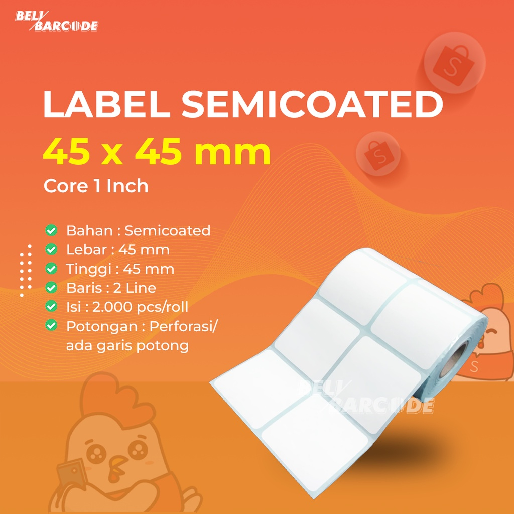 Label Semicoated 45 x 45 / 45x45 mm / 45x45mm 2Line Isi 2000pcs Resi