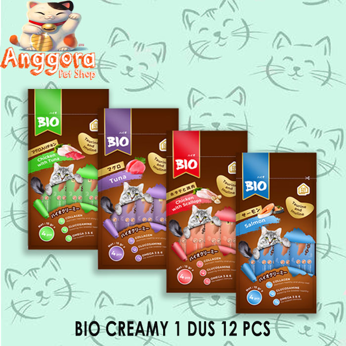 Snack Kucing Bio Creamy 15gr 1 kotak @12 Pcs All Varian (GOSEND GRAB)