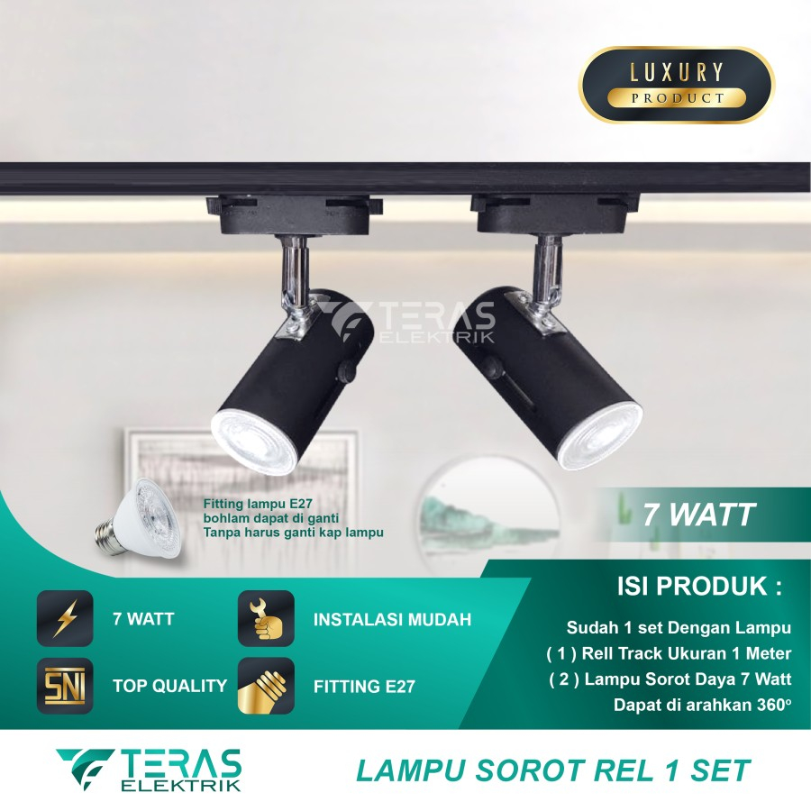 Paket Lampu Sorot 1 set isi 2 + Rel 1M LED Track Light Fitting E27