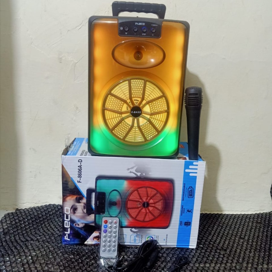 Speaker bluetooth karaoke FLECO F-8606A-D LED 8.5 inch/speaker full bass free mic+remote