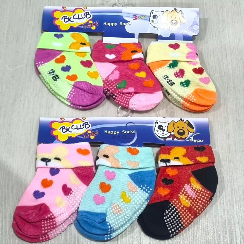 (3pc) Kaos kaki anak baby bayi BX CLUB newborn 0-6bulan // Kaos kaki baby anti slip // Kaos kaki bayi gambar unisex